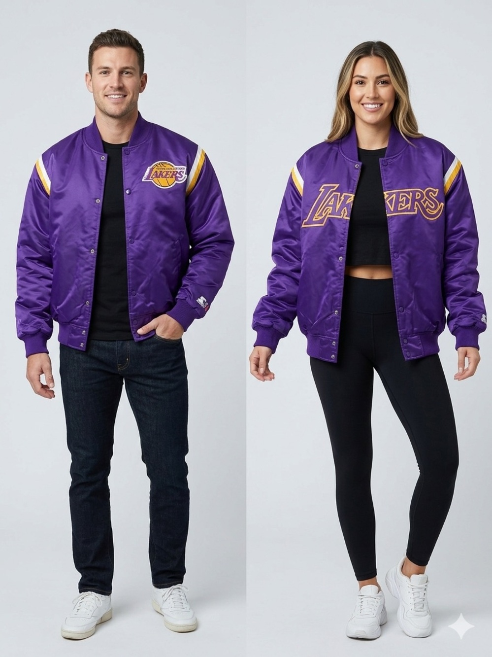 LOS ANGELES LAKERS Vintage 80s/90s New Haven CT, Purple Satin Bomber Jacket..